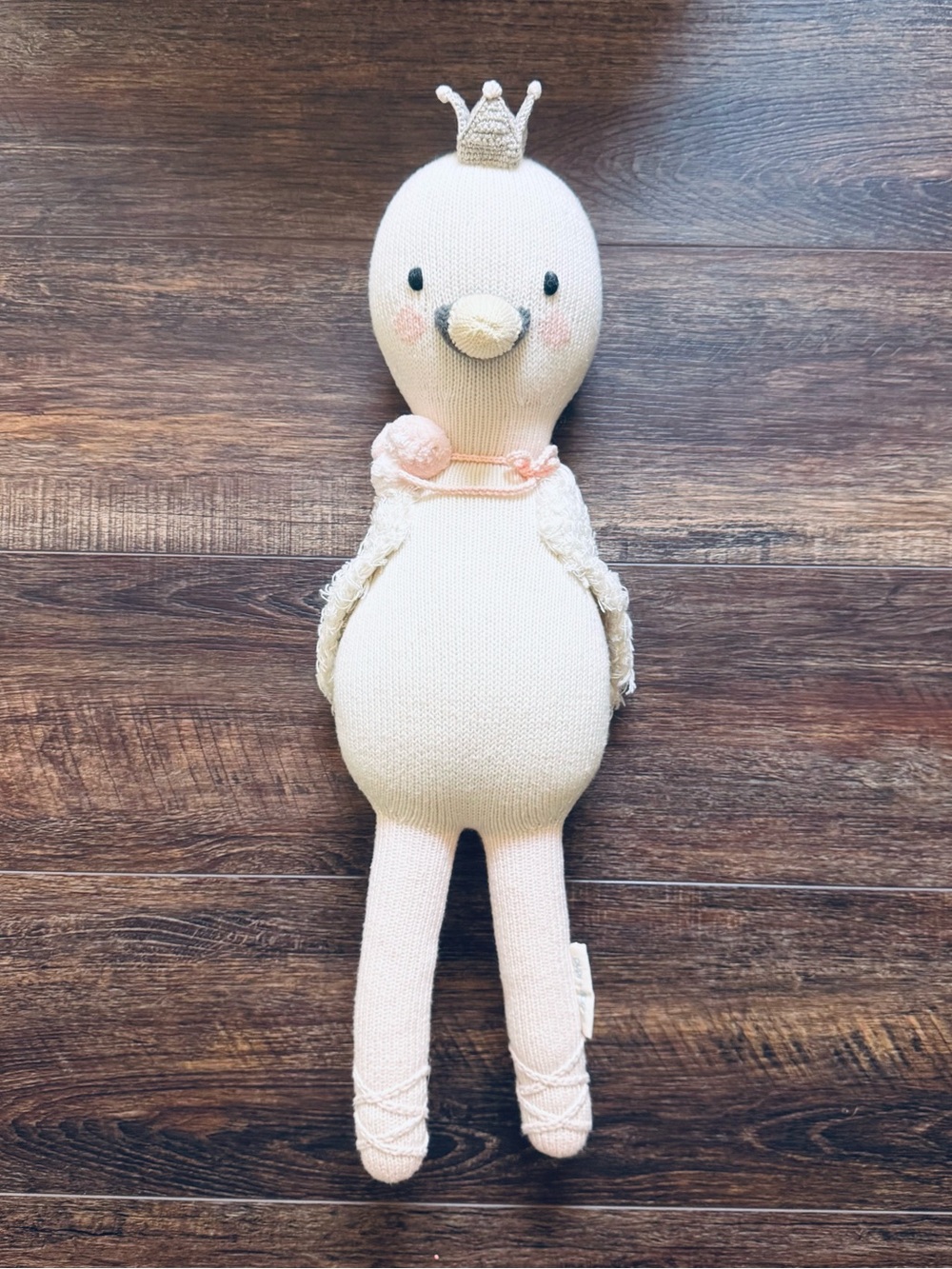 Cuddle + Kind Harlow the Swan Hand Knit Doll Pink Crown Ballerina Plush 20” - Picture 2 of 9
